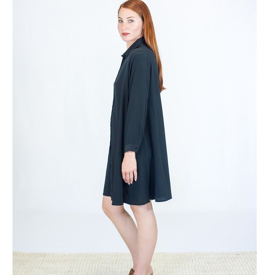 Ali Golden Long Sleeve Silk Collared Swing Dress Xs/S Modern Minimalist Capsule — image 3 of 8